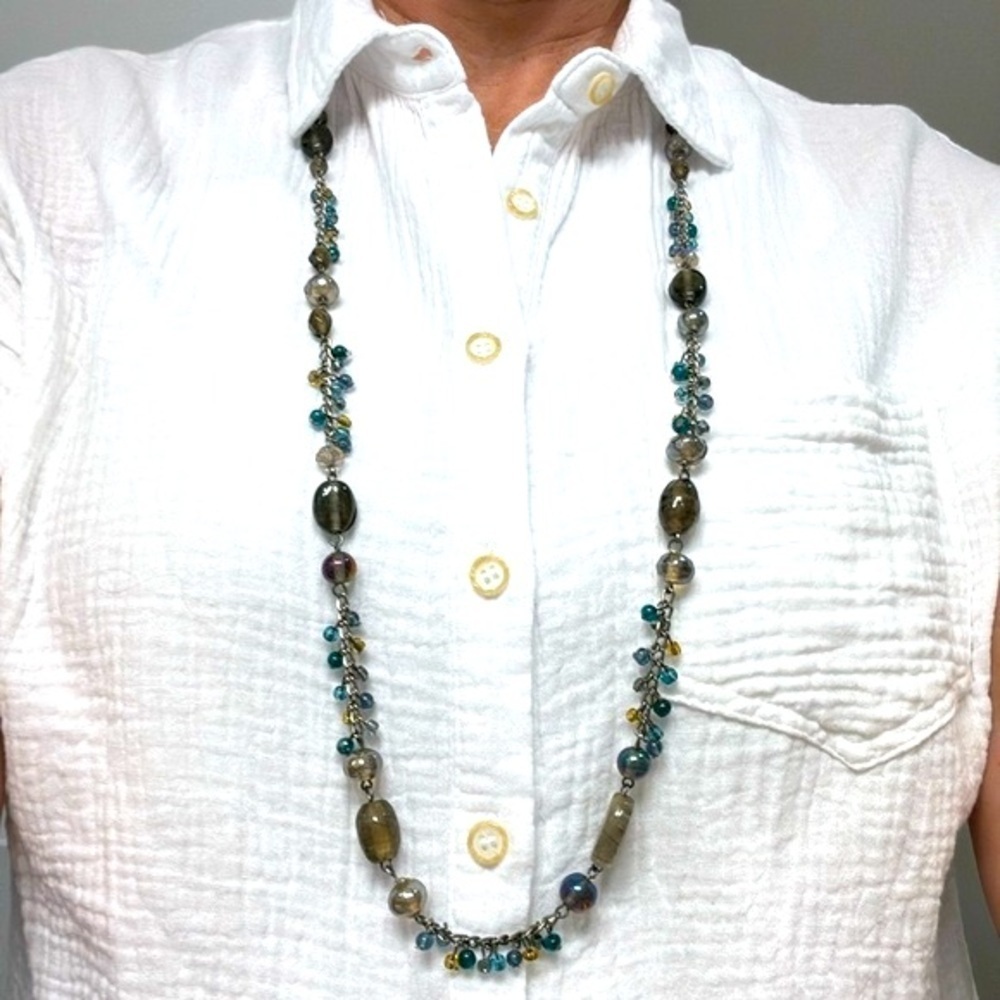 Multicolored Purple and Blue beaded necklace Bohemian Office Layering Piece